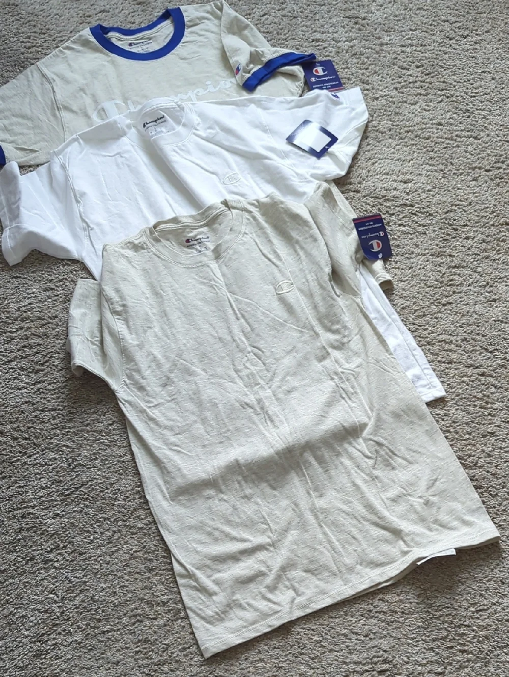 3 Champion Crewneck Tee Pack in Cream, White and Navy Trim - Picture 11 of 12